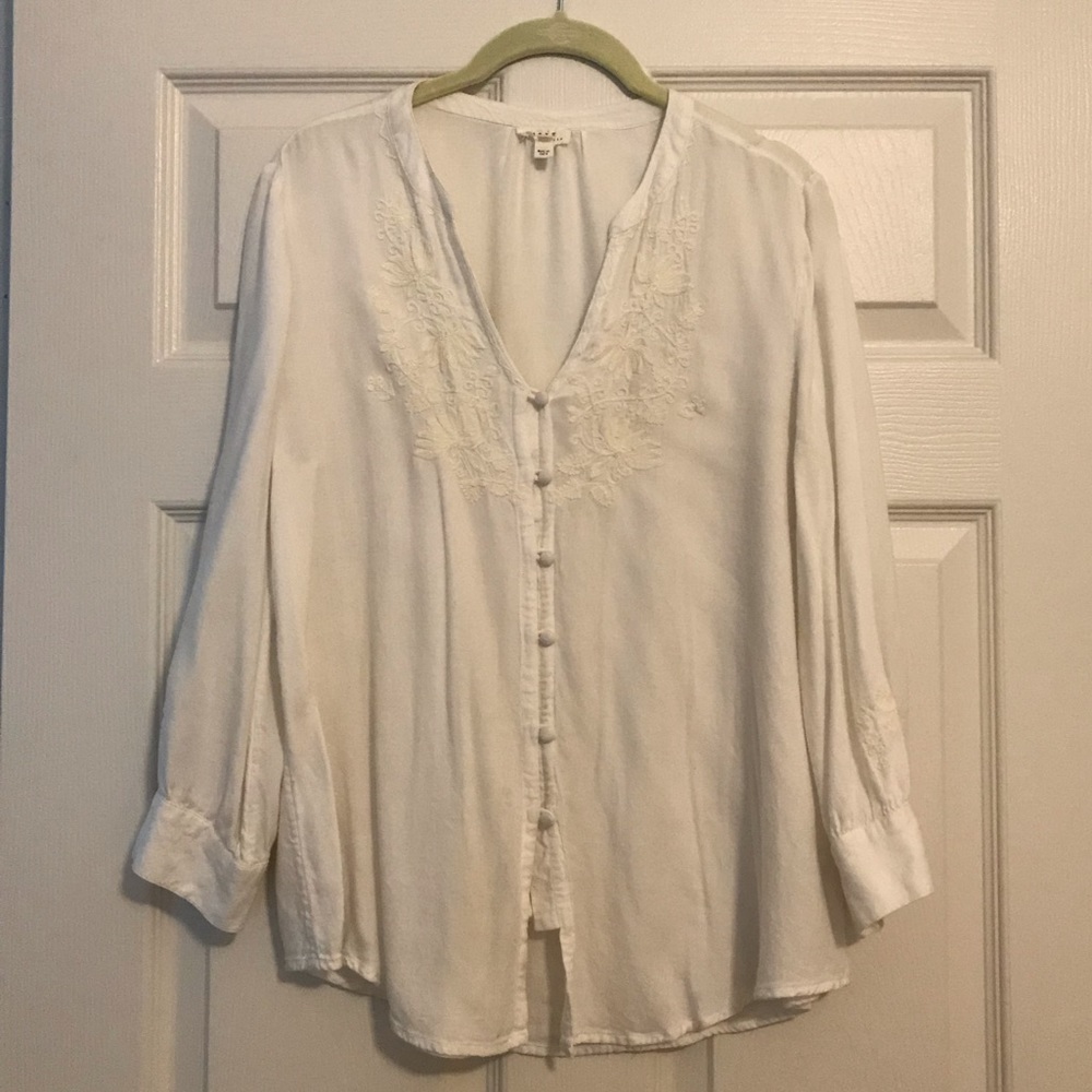 White embroidered long sleeve top